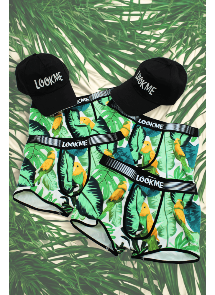 Pack 4 Boxer LM2402-67BIR LOOKME + 2 Casquettes Offertes
